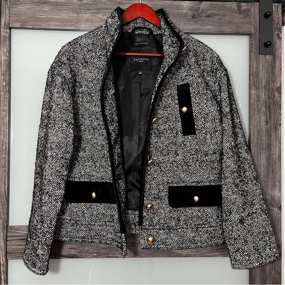 Talbots Boucle Herringbone Jacket Woven in Italy Women's MP Career Mob Wife - Picture 9 of 13